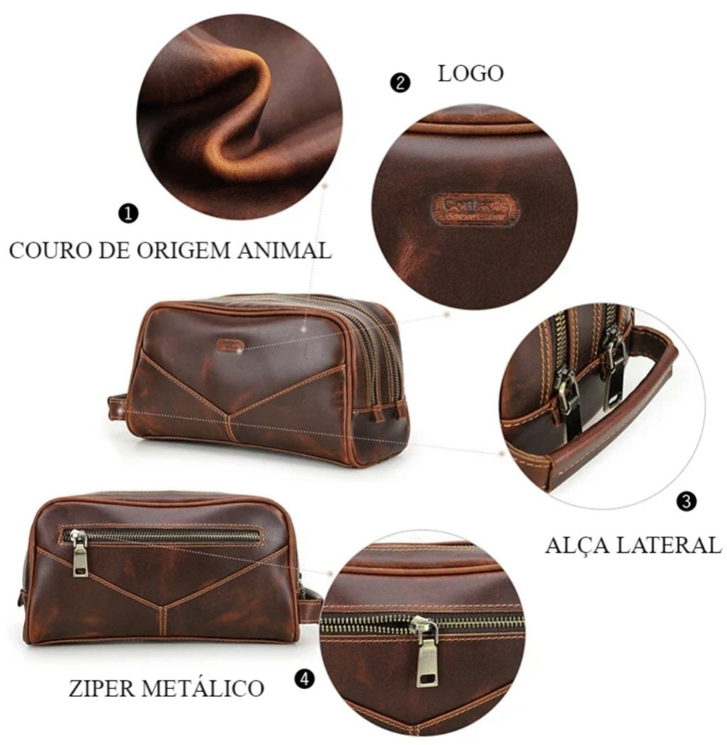 Nécessaire Masculina de Couro Retro Premium !