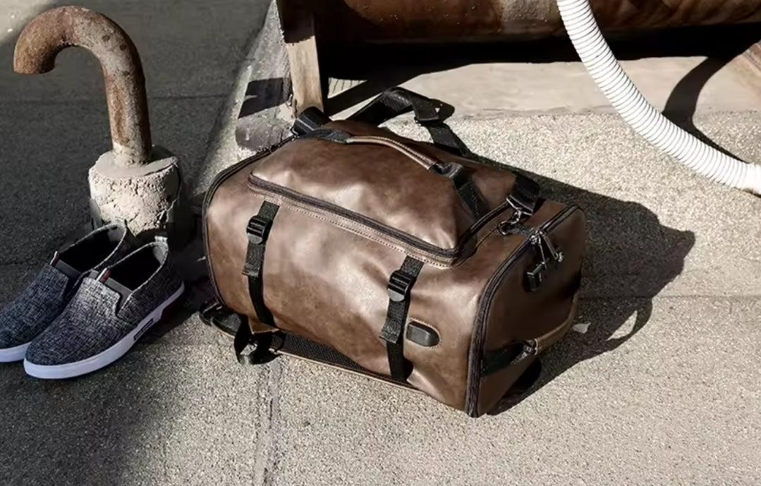 Mochila Masculina Versátil de Couro Legitímo Antifurto