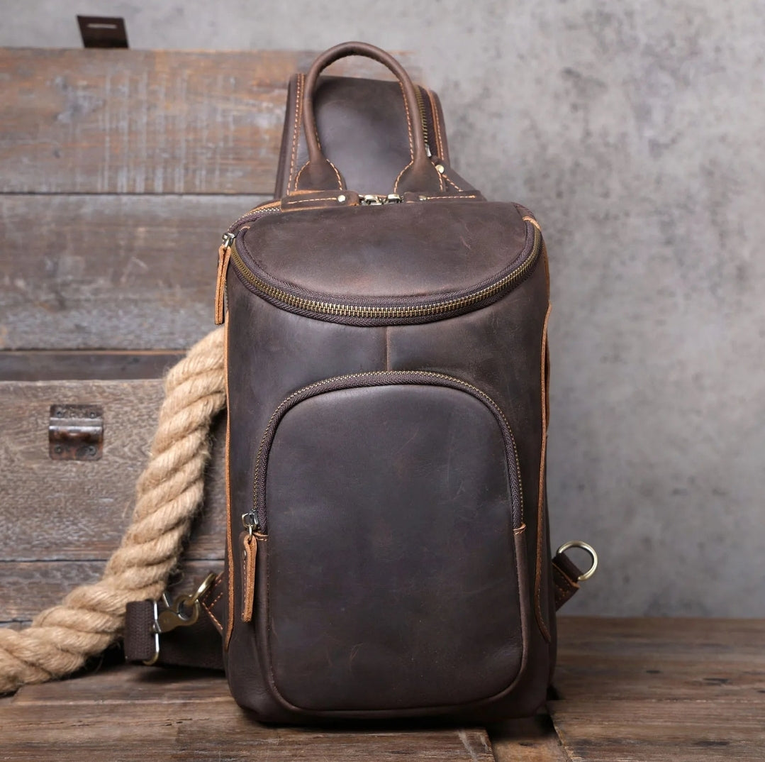 Bolsa Transversal Masculina de Couro Genuíno Prime Vanguard