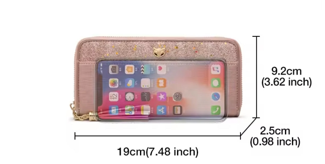 Carteira Feminina Foxer de Couro Bifold Brilhante – Modelo Long