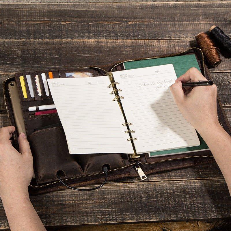 Pasta Executiva de Couro para Notebook, Tablet, Cartões e Documentos