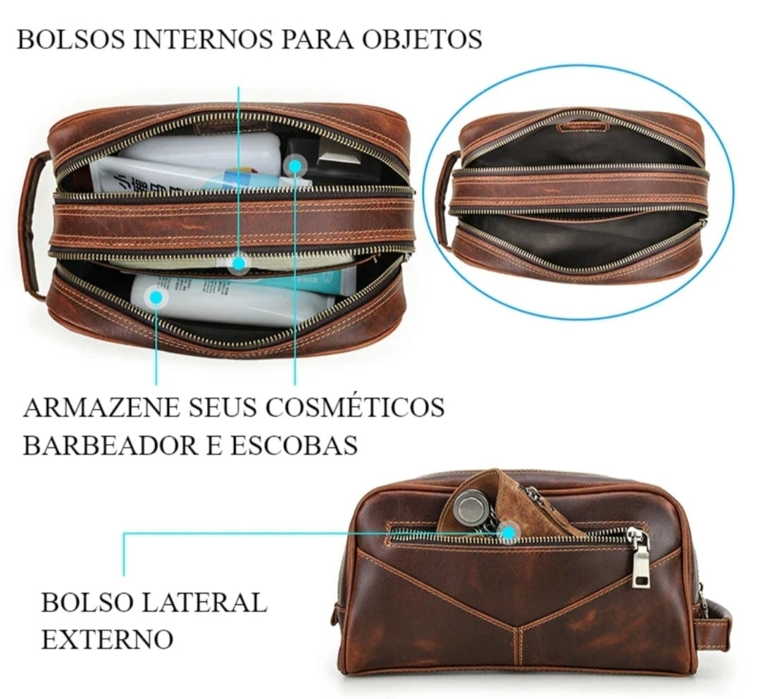 Nécessaire Masculina de Couro Retro Premium !