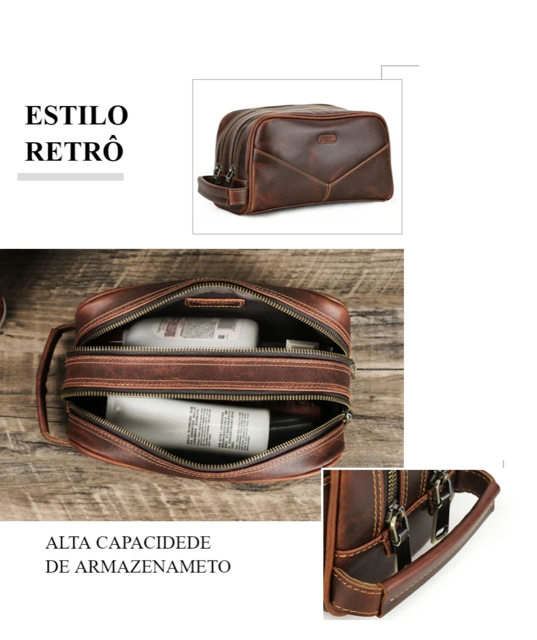 Nécessaire Masculina de Couro Retro Premium !