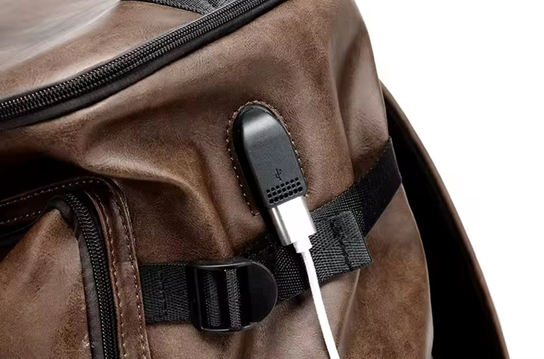 Mochila Masculina Versátil de Couro Legitímo Antifurto