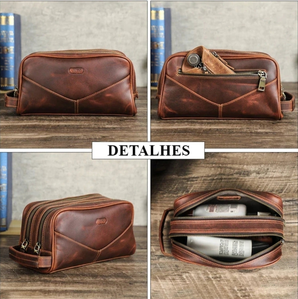 Nécessaire Masculina de Couro Retro Premium !