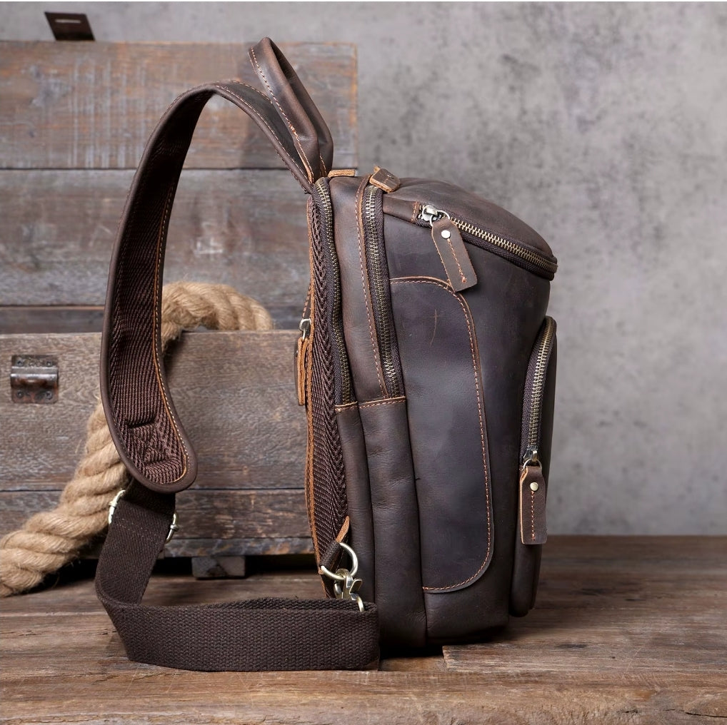 Bolsa Transversal Masculina de Couro Genuíno Prime Vanguard