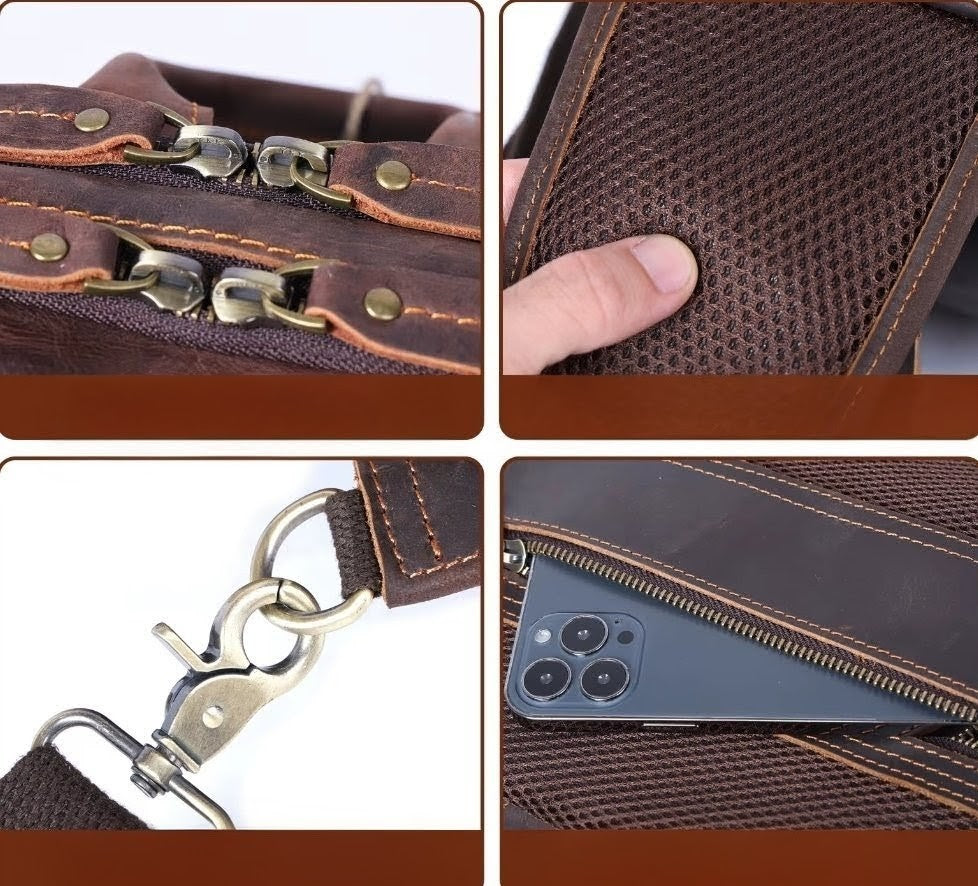 Bolsa Transversal Masculina de Couro Genuíno Prime Vanguard