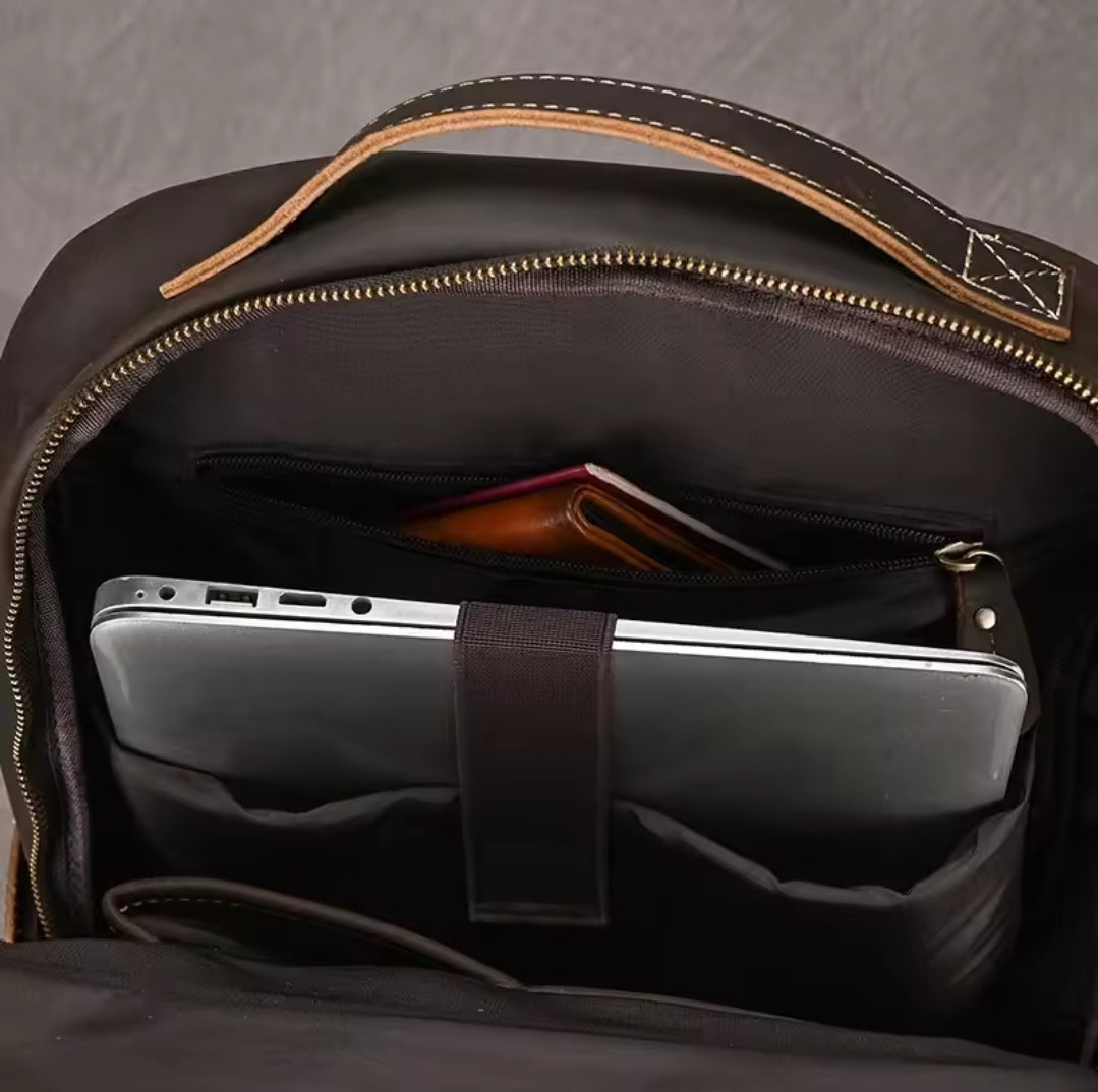Mochila Masculina de Couro Legítimo para Notebook 15 polegadas – Modelo Clássico Slim FACILITYVIDA