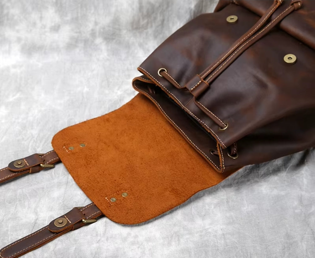 Mochila de Couro Genuíno Retro Horse Prime