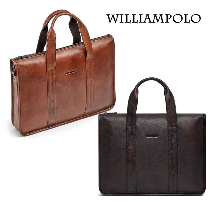 Bolsa de Mão em Couro William Polo com Alças para Ombros - Modelo Unissex Pasta Executiva