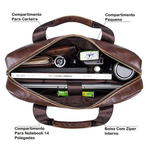 Pasta Masculina de Couro Legítimo para Notebook – Modelo Executivo