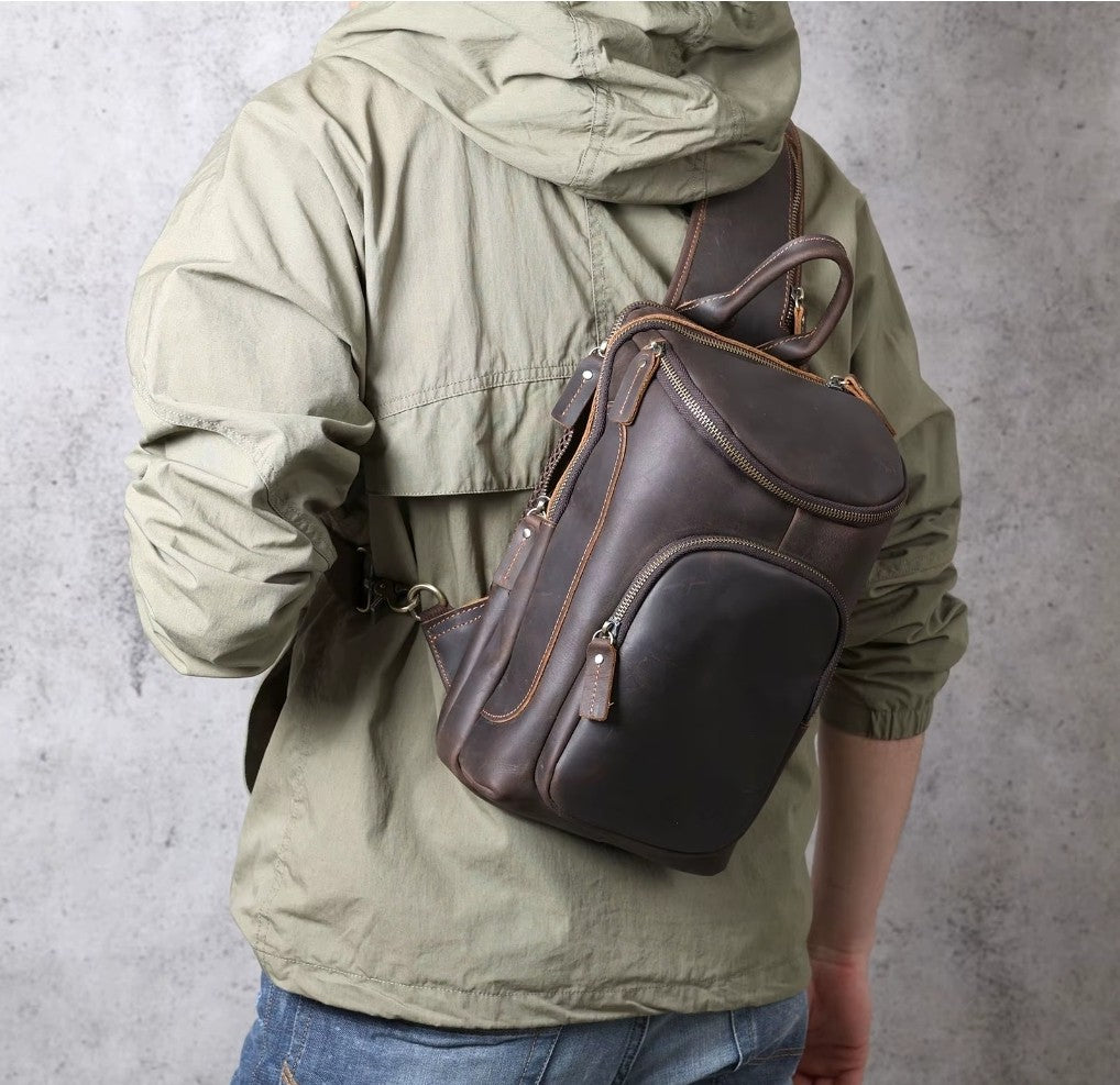Bolsa Transversal Masculina de Couro Genuíno Prime Vanguard