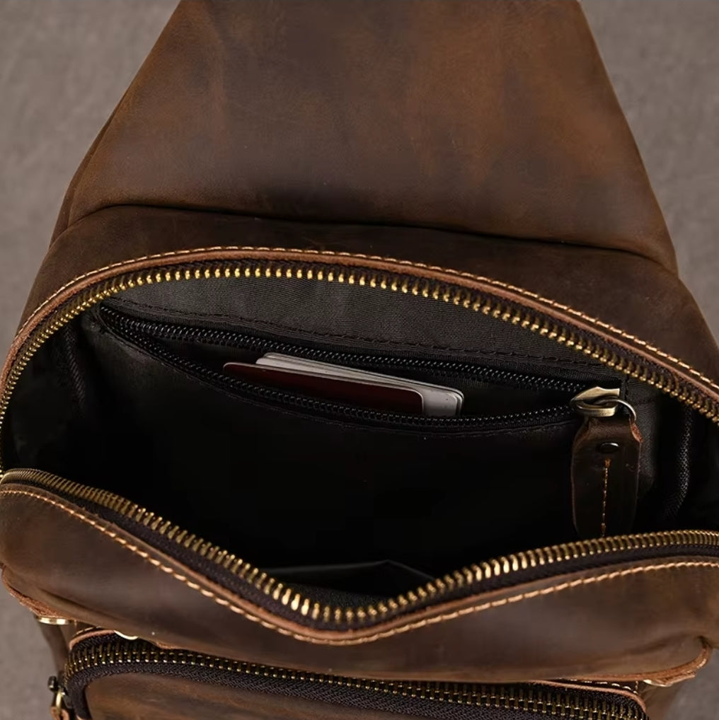 Bolsa Transversal Masculina de Couro Genuíno Brow