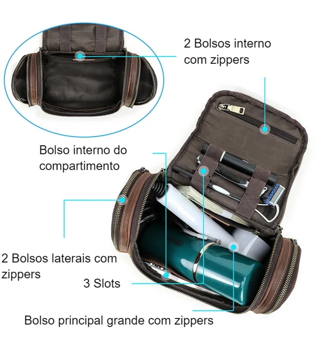 Nécessaire Masculina de Couro Estilo Retrô!