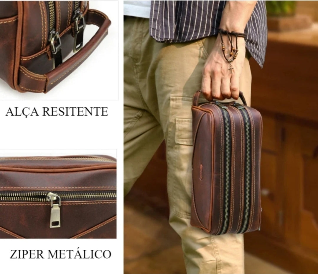 Nécessaire Masculina de Couro Retro Premium !