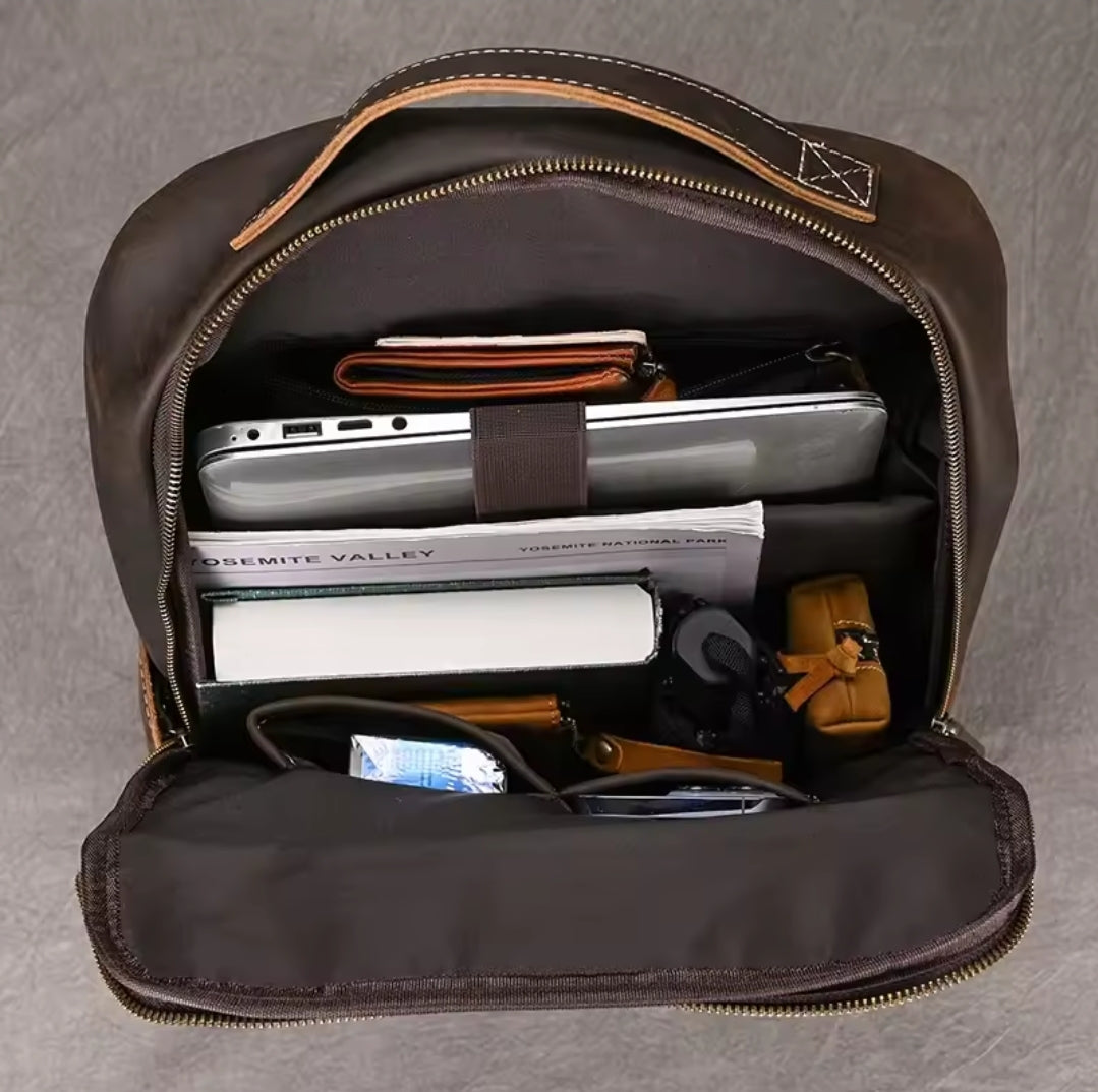 Mochila Masculina de Couro Legítimo para Notebook 15 polegadas – Modelo Clássico Slim FACILITYVIDA