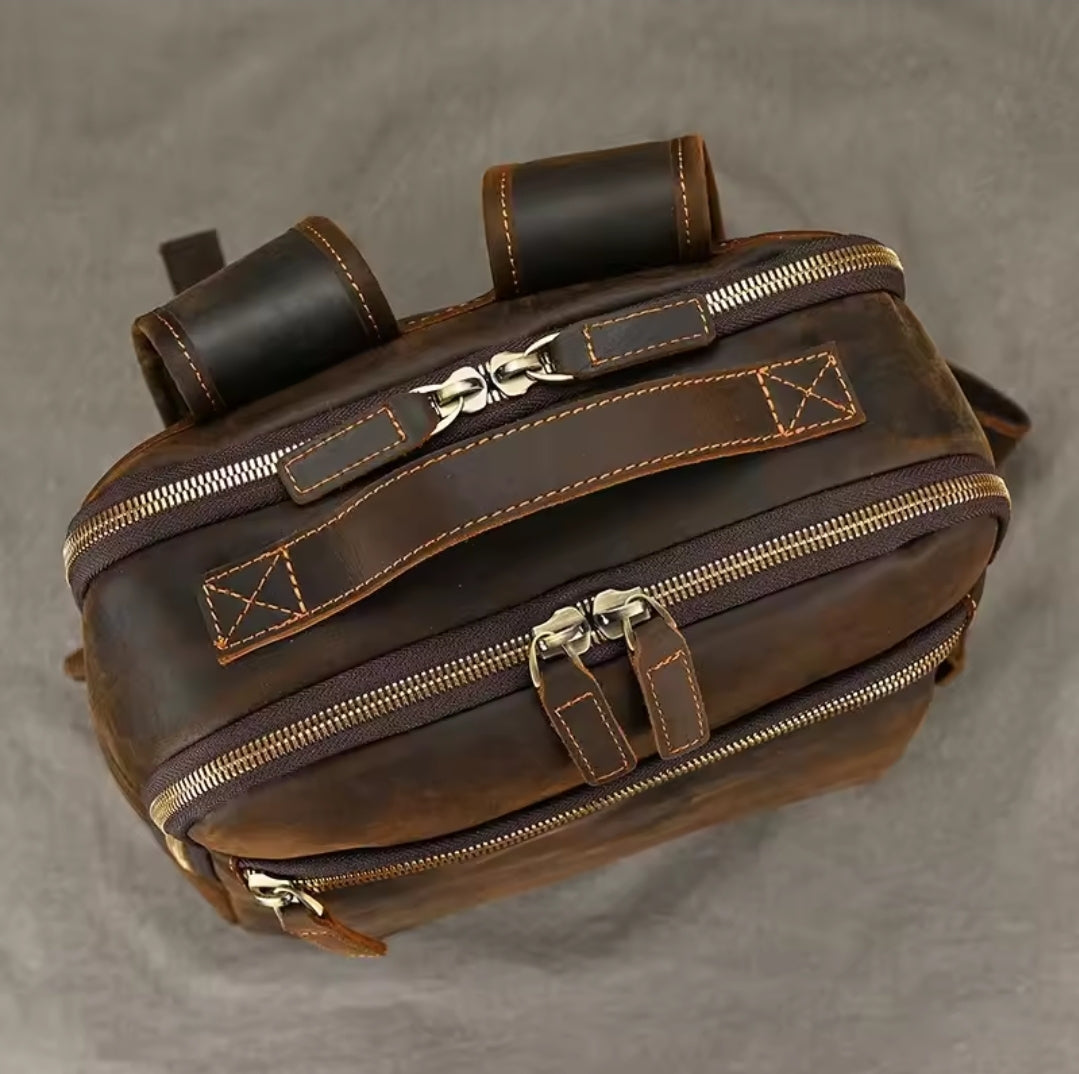 Mochila Masculina de Couro Legítimo para Notebook 15 polegadas – Modelo Clássico Slim FACILITYVIDA