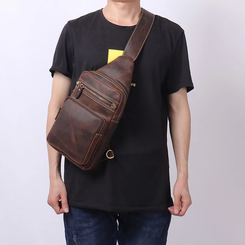 Bolsa Transversal Masculina de Couro Genuíno Brow