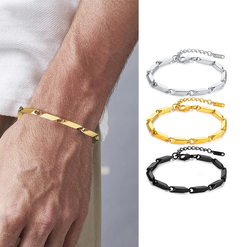 Pulseira Masculino, banhado a ouro de aço inoxidável