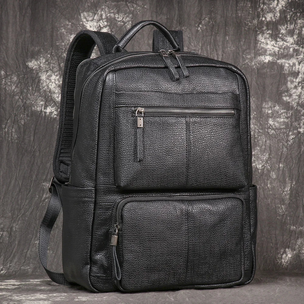 Mochila Masculina de Couro Legítimo Premium Black