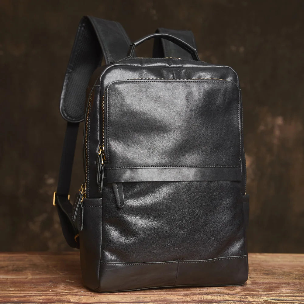 Mochila de Couro para Notebook – Modelo Vintage All Black