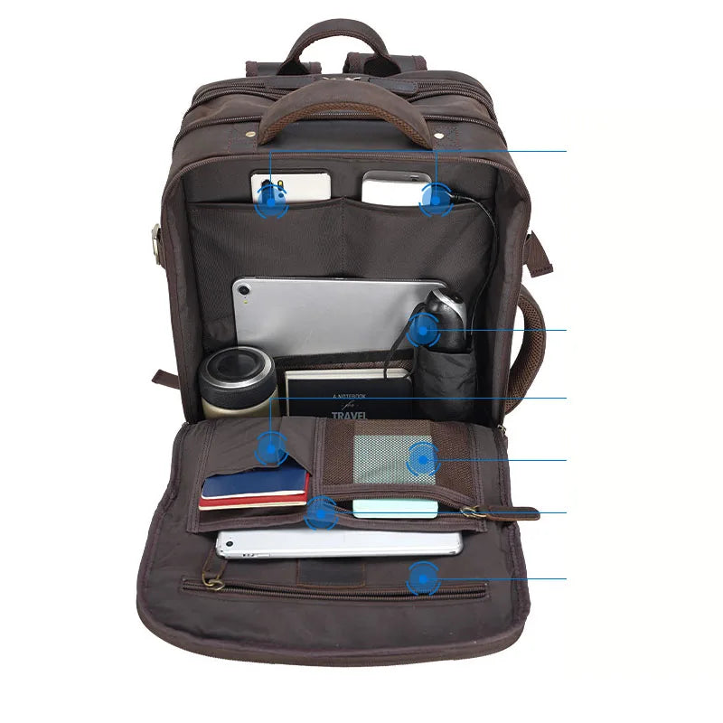 Mochila de Couro Executiva Expansível de Viagem