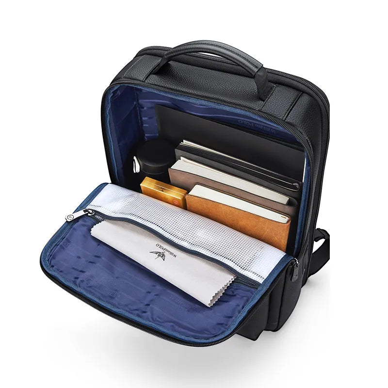 Mochila Masculina de Couro Genuíno William Polo – Modelo Executivo com Tecnologia USB