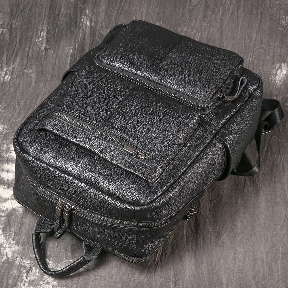 Mochila Masculina de Couro Legítimo Premium Black