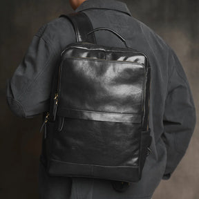 Mochila de Couro para Notebook – Modelo Vintage All Black