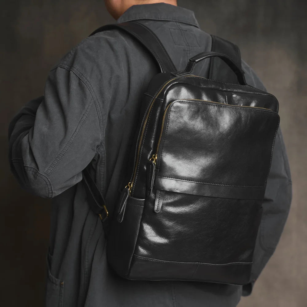 Mochila de Couro para Notebook – Modelo Vintage All Black