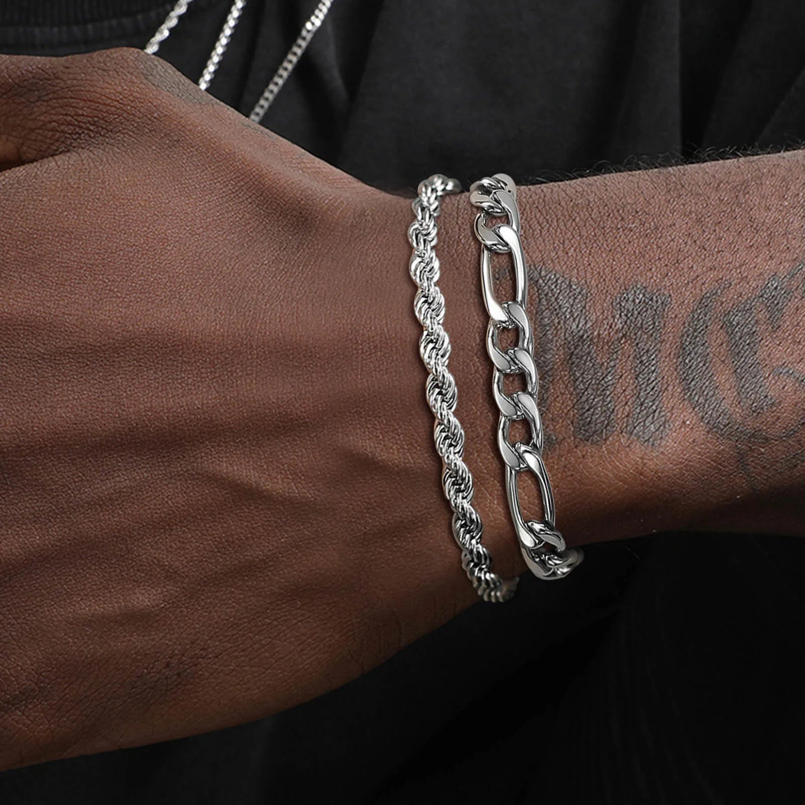 Pulseira de corda cubana em aço inoxidável para homens