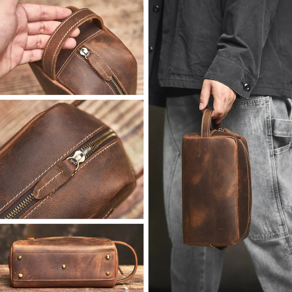 Nécessaire Masculina de Couro Premium – Modelo Vintage Clássico