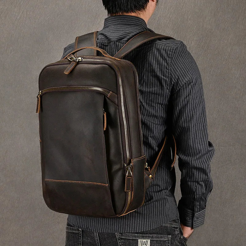 Mochila Masculina de Couro Legítimo para Notebook 15 polegadas – Modelo Clássico Slim FACILITYVIDA