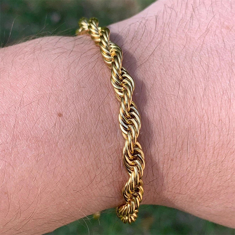 Pulseira de corda cubana em aço inoxidável para homens