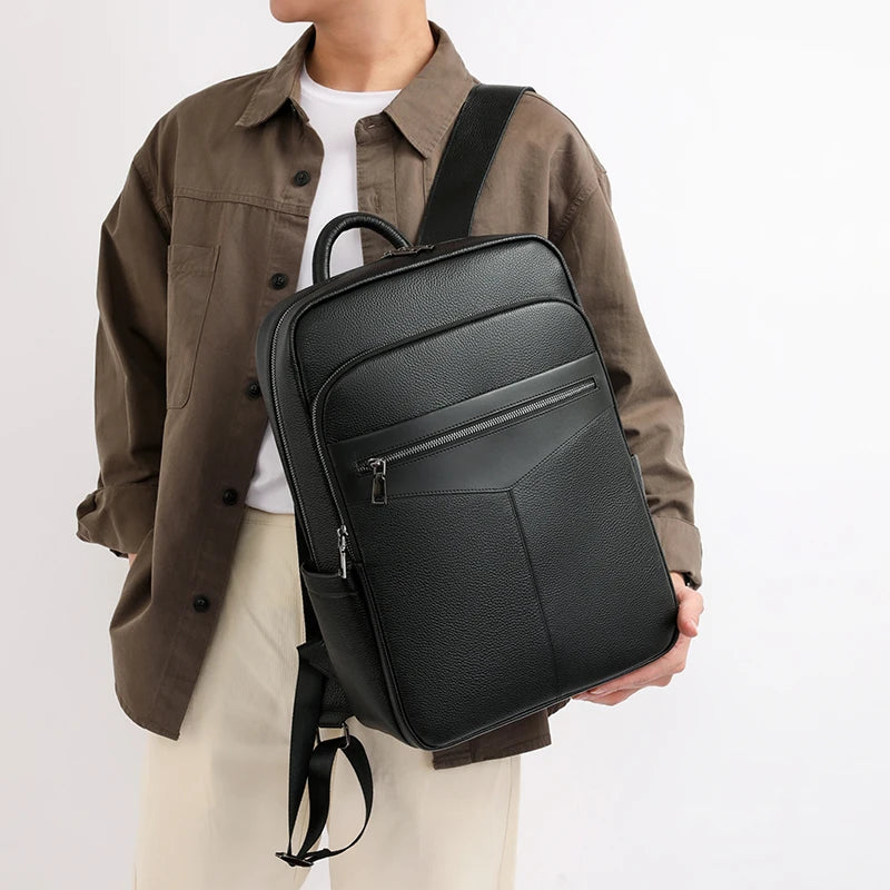 Mochila Masculina Executiva de Couro Legítimo – Modelo Premium All Black