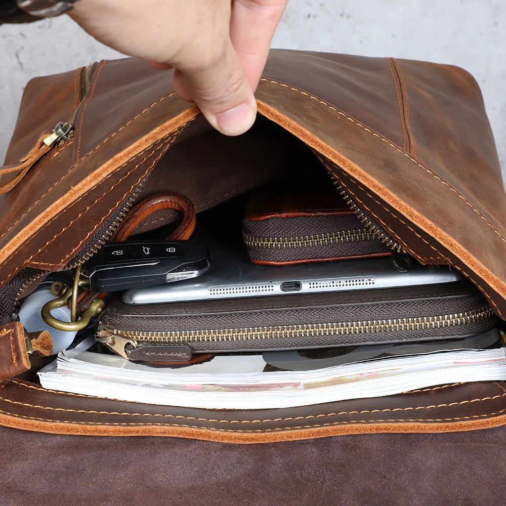 Mochila de Couro Genuíno Vintage Slim