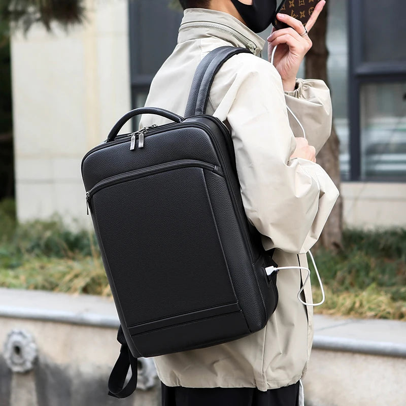 Mochila de Couro Legítimo Impermeável para Notebook