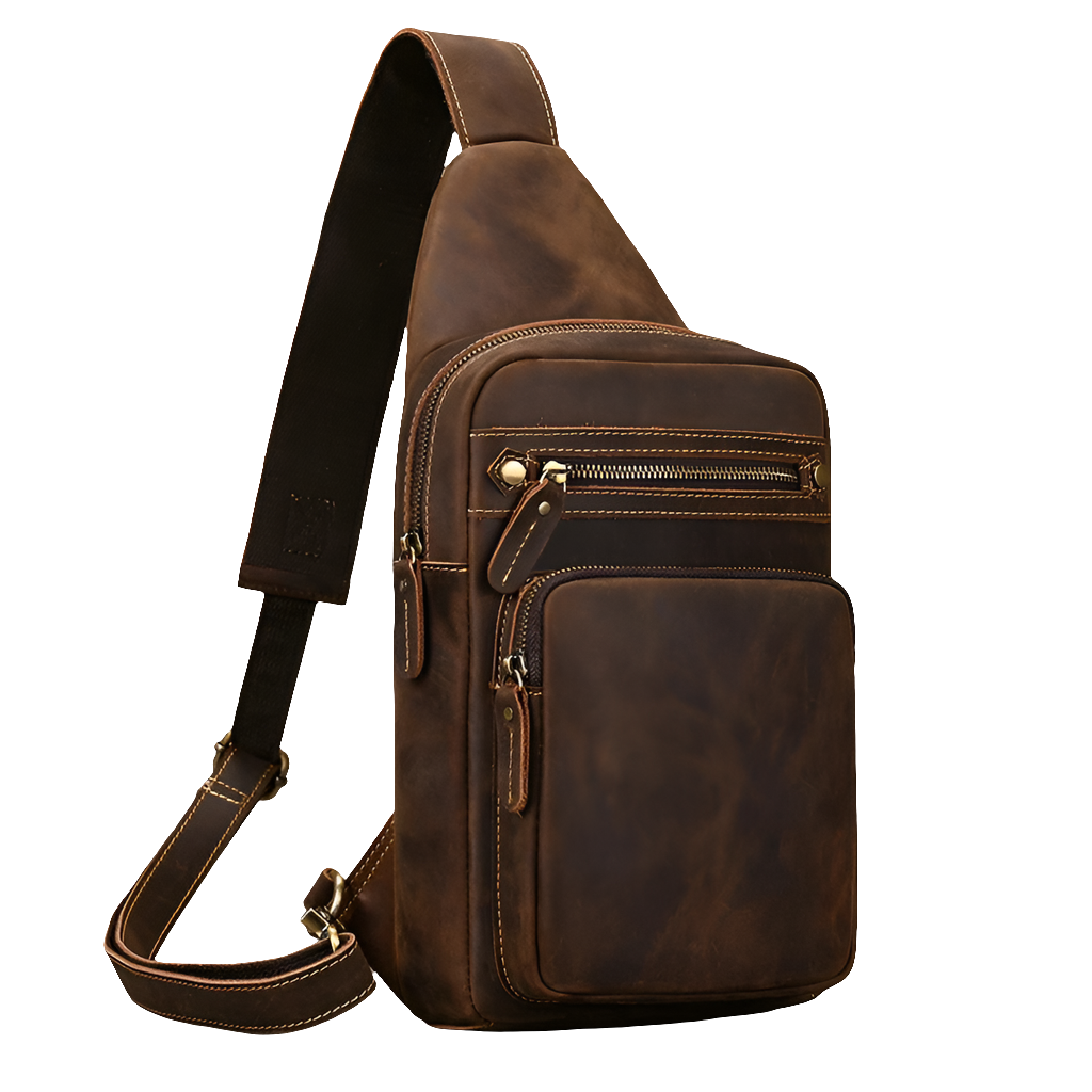 Bolsa Transversal Masculina de Couro Genuíno Brow