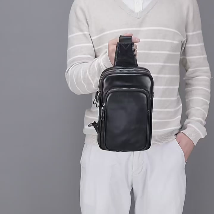 Bolsa Transversal Masculina de Couro Legítimo All Black