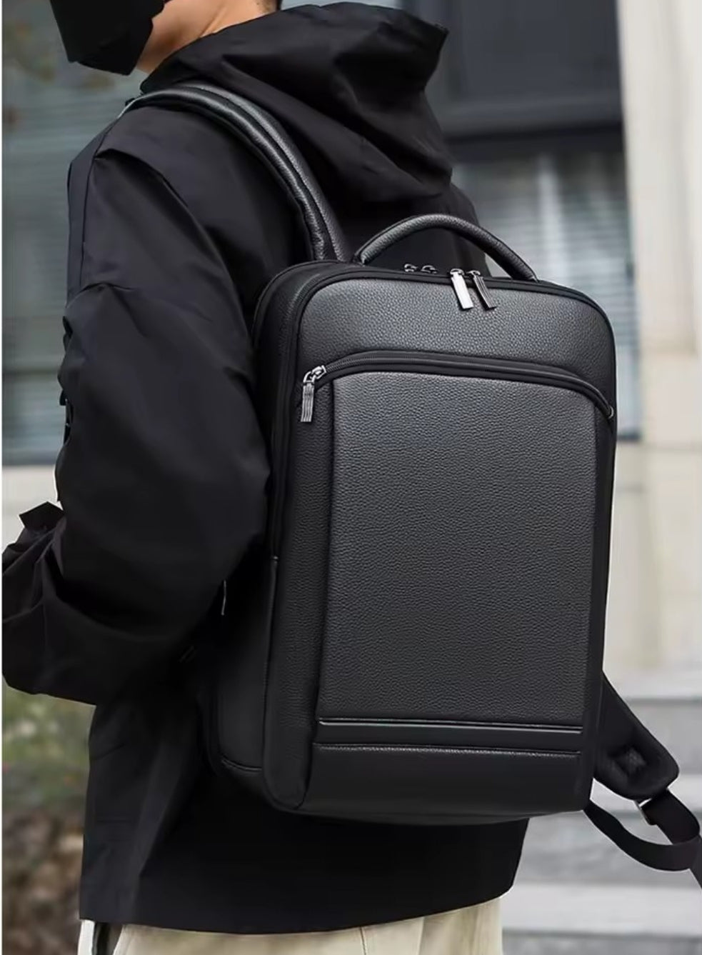 Mochila de Couro Legítimo Impermeável para Notebook