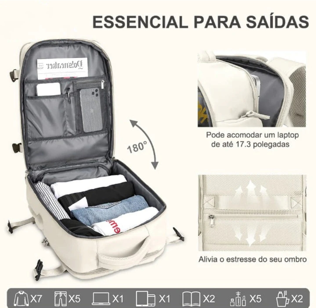 Mochila de Viagem Expansiva Impermeável com Carregamento USB – Modelo FacilityPlus