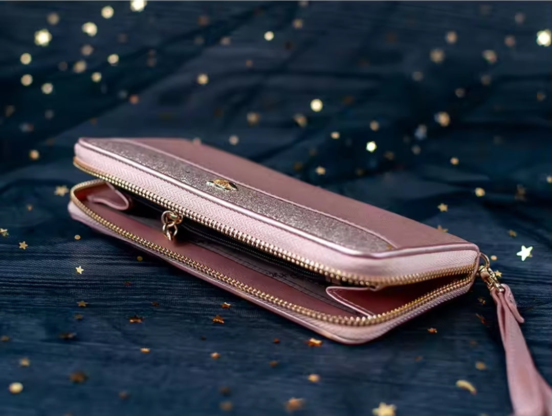 Carteira Feminina Foxer de Couro Bifold Brilhante – Modelo Long