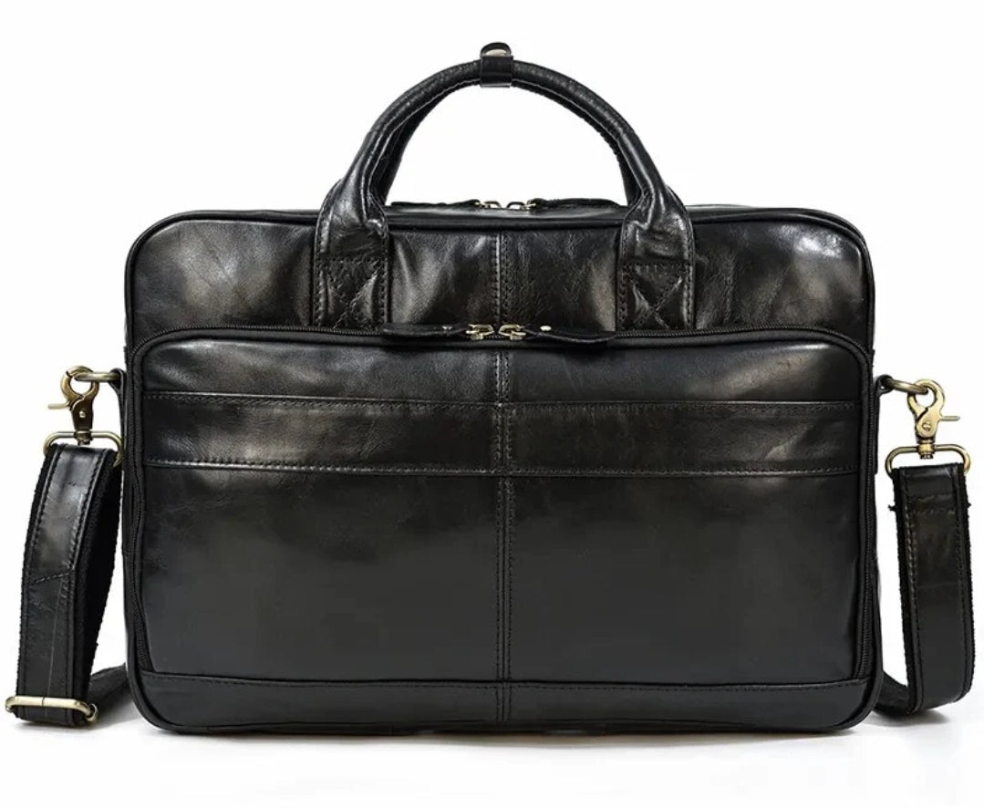 Maleta Masculina de Couro Legítimo All Black – Modelo Prime