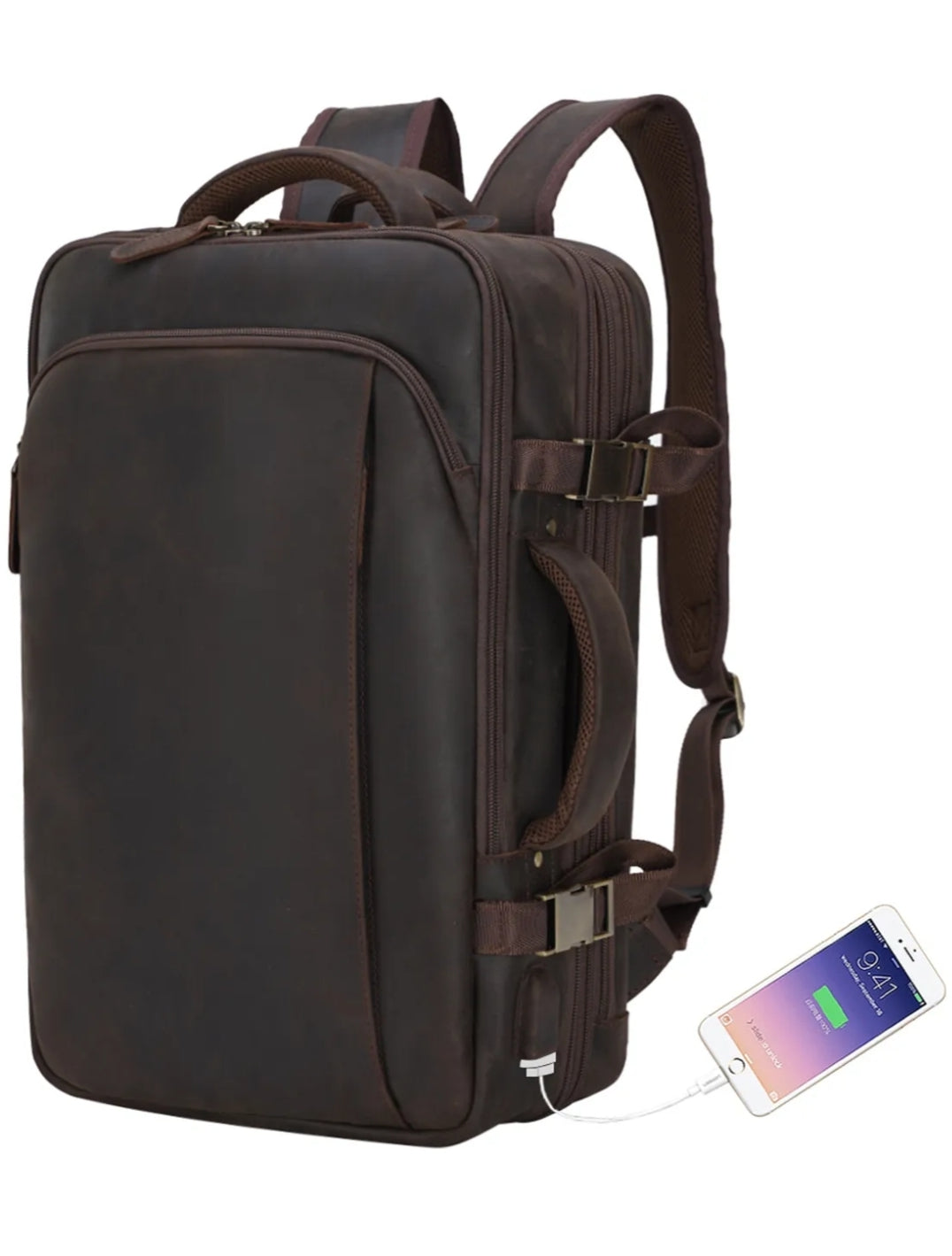 Mochila de Couro Executiva Expansível de Viagem