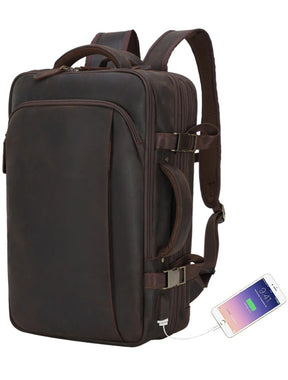 Mochila de Couro Executiva Expansível de Viagem