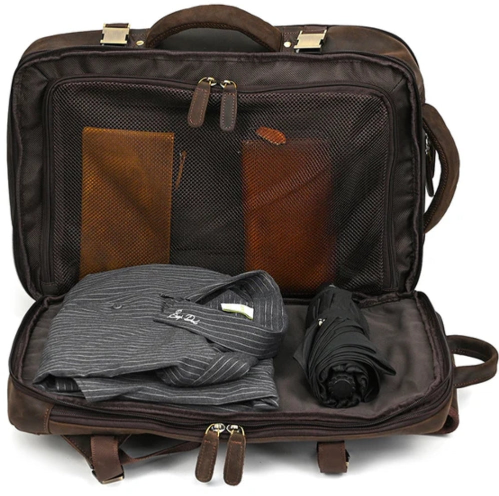 Mochila de Couro Executiva Expansível de Viagem