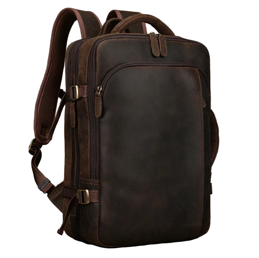Mochila de Couro Executiva Expansível de Viagem