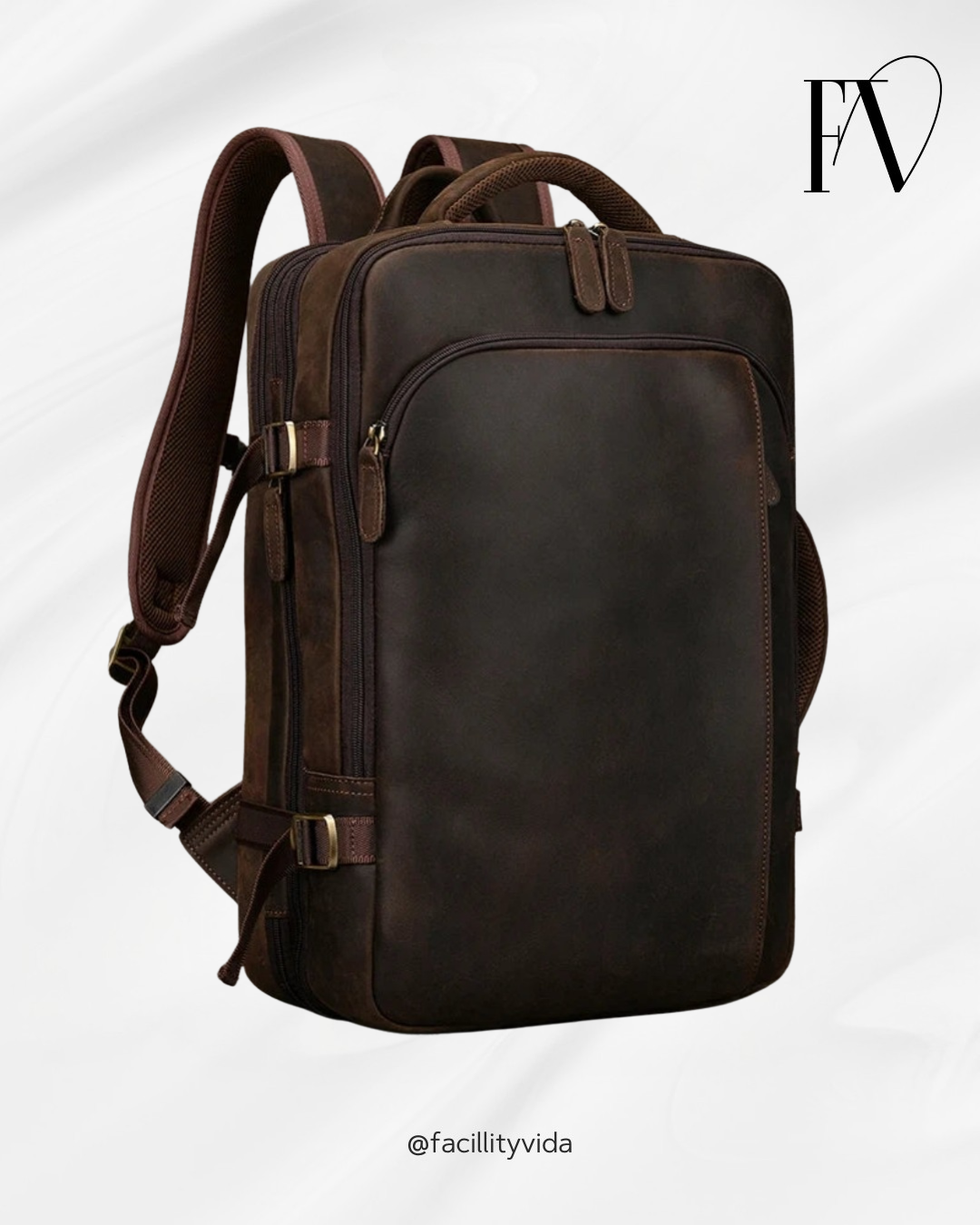 Mochila de Couro Executiva Expansível de Viagem