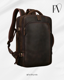 Mochila de Couro Executiva Expansível de Viagem