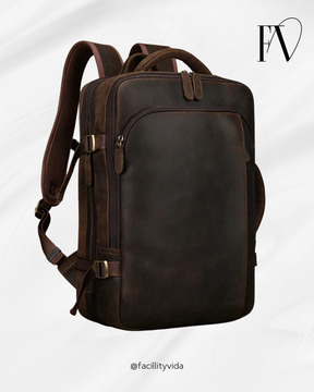 Mochila de Couro Executiva Expansível de Viagem